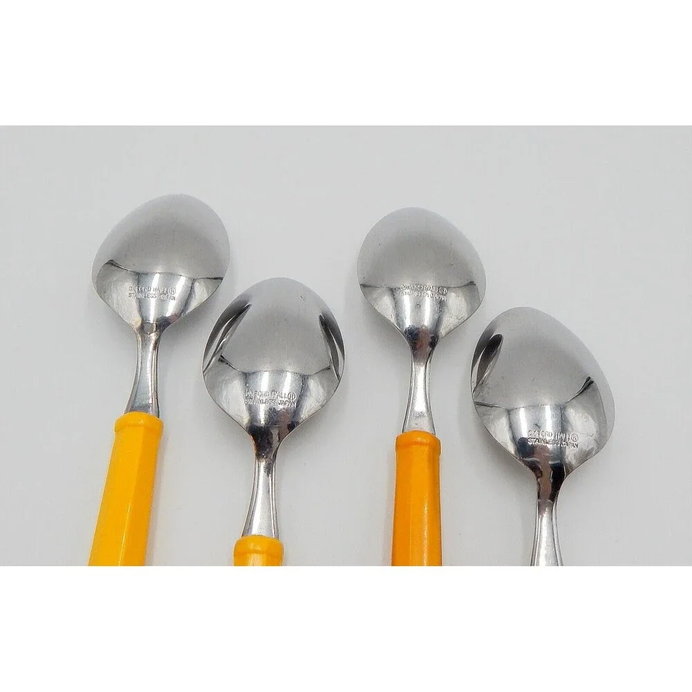Oxford Hall Soup Table Spoons Yellow Handle Flatware Stainless Japan Set of 4